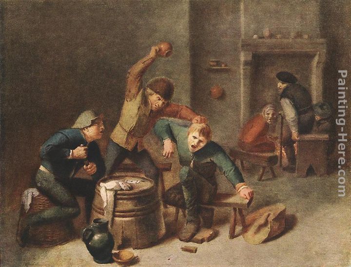 Brawling Peasants painting - Adriaen Brouwer Brawling Peasants art painting
